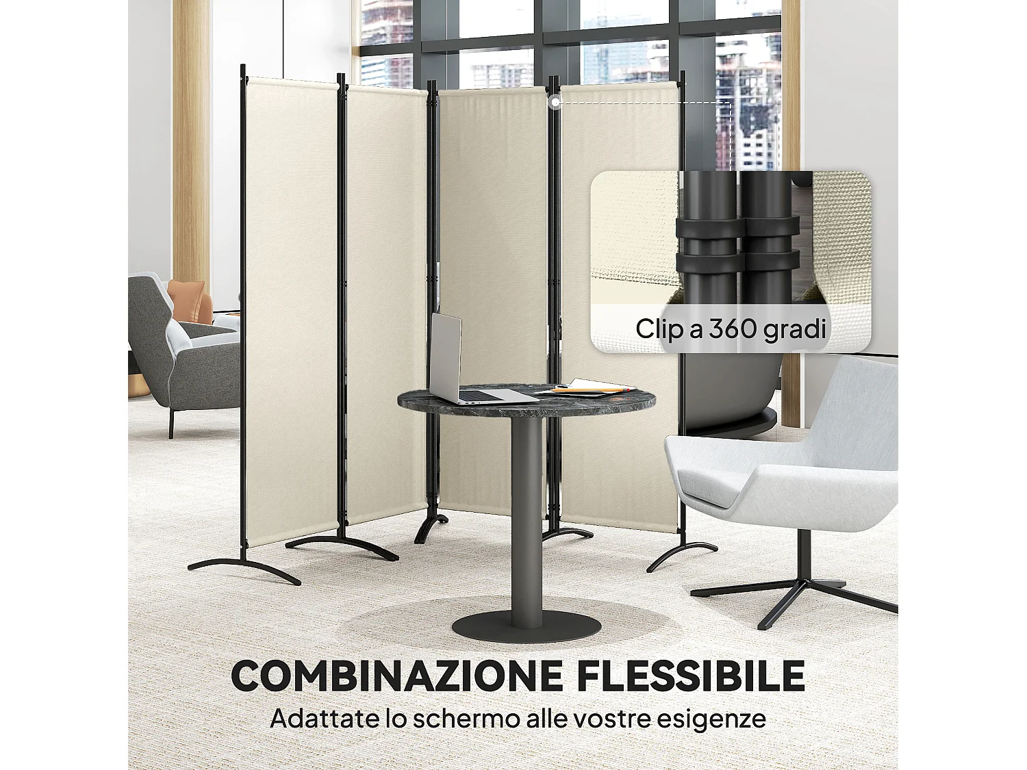 Paravento da giardino 4 pannelli pieghevoli, 221x50x172cm crema