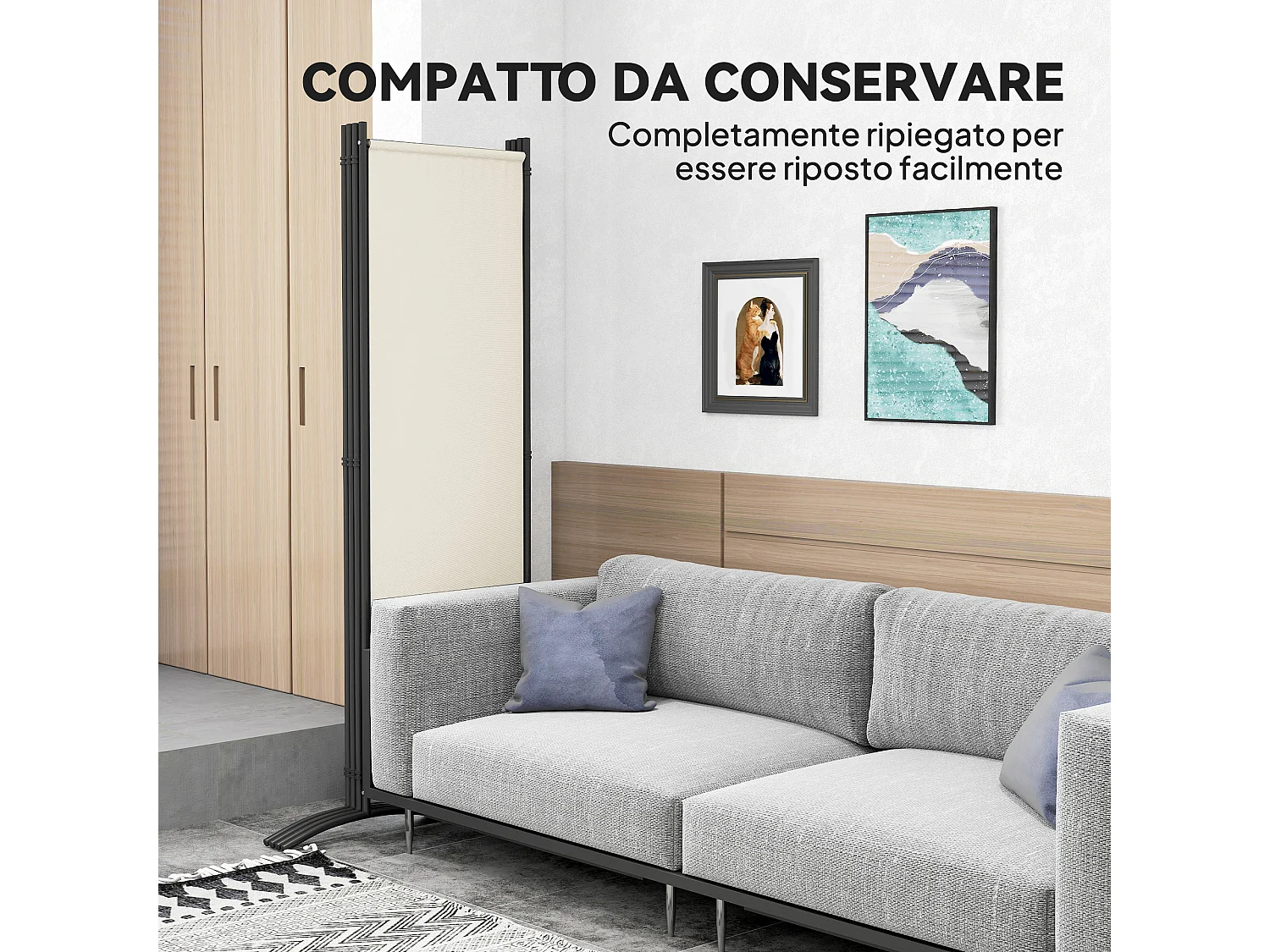 Paravento da giardino 4 pannelli pieghevoli, 221x50x172cm crema