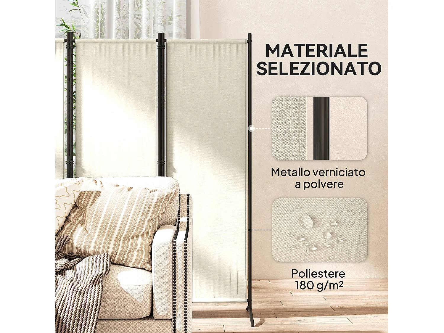 Paravento da giardino 4 pannelli pieghevoli, 221x50x172cm crema