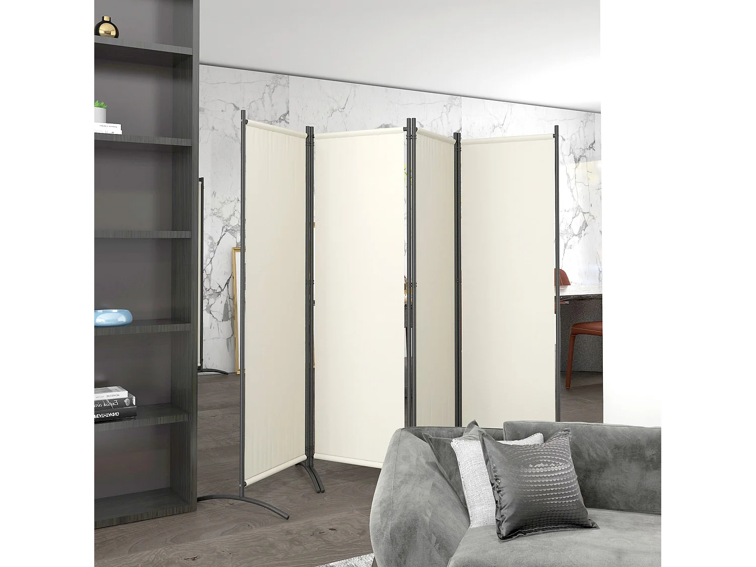 Paravento da giardino 4 pannelli pieghevoli, 221x50x172cm crema