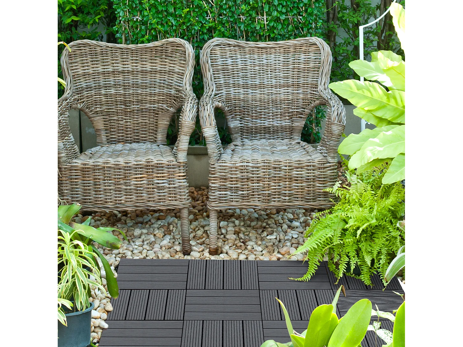 Set 11 piastrelle per esterni ad incastro antiscivolo in hdpe grigio