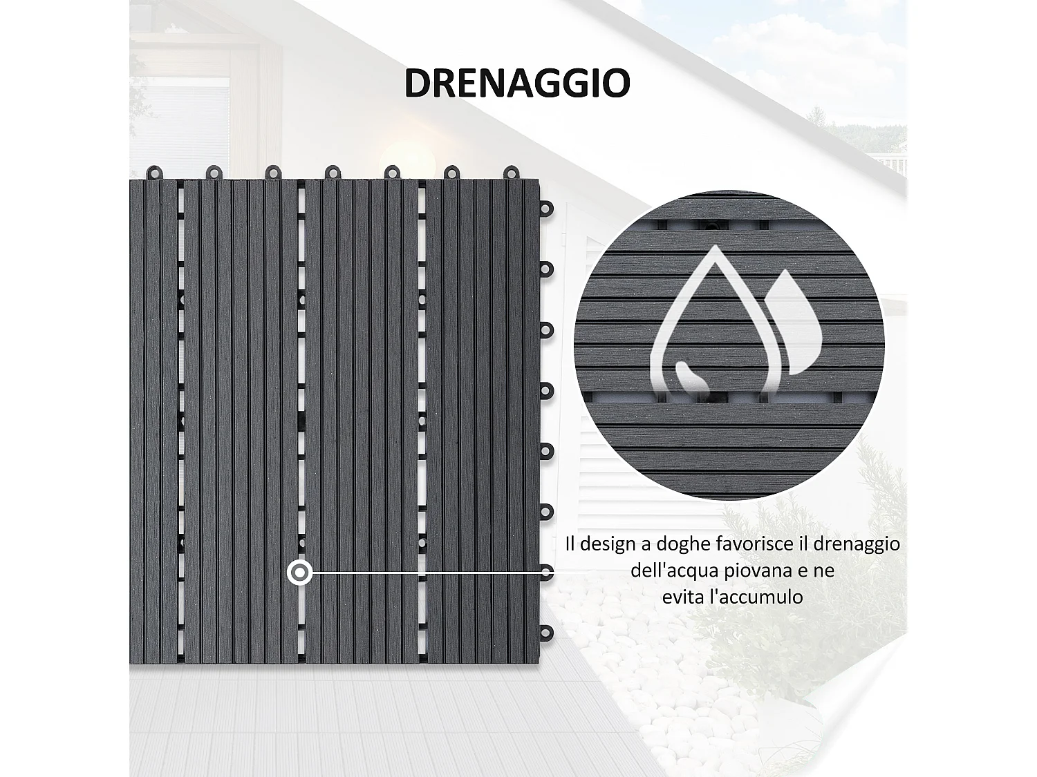 Set 11 piastrelle per esterni ad incastro antiscivolo in hdpe grigio