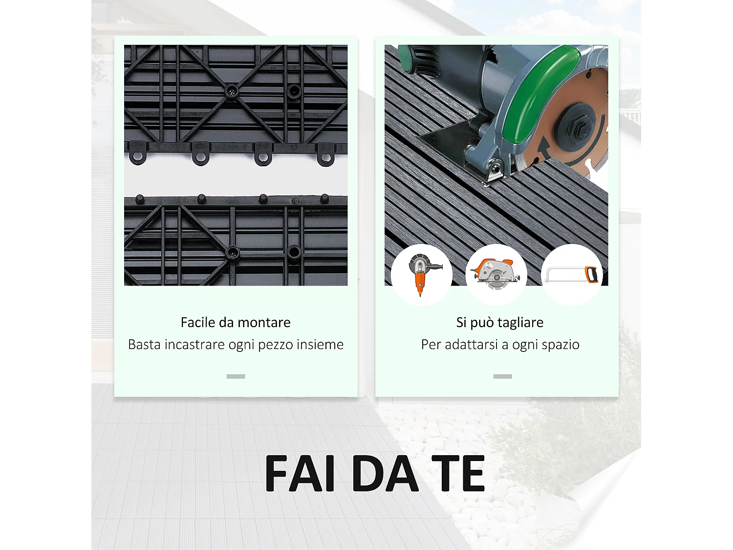 Set 11 piastrelle per esterni ad incastro antiscivolo in hdpe grigio