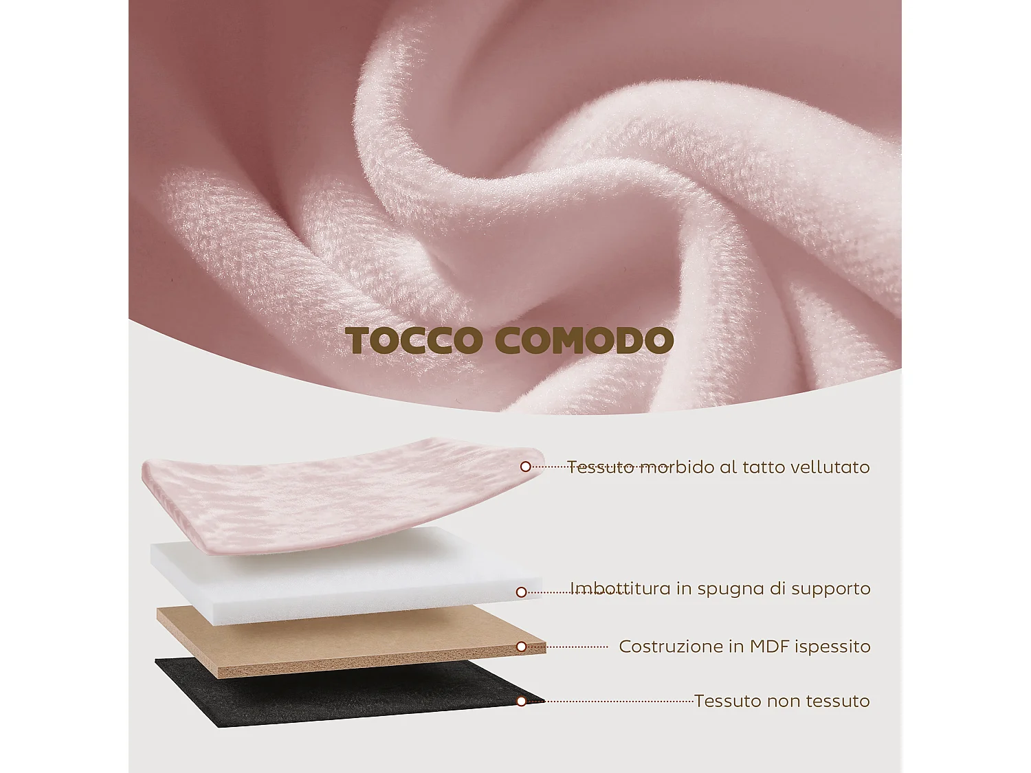Pouf contenitore pieghevole con vano da 72l in velluto rosa