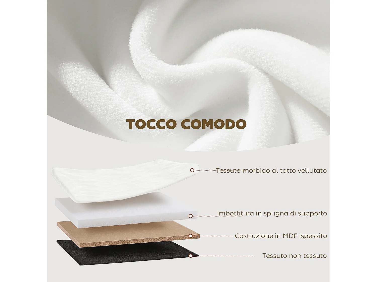 Pouf contenitore pieghevole con vano da 72l in velluto crema