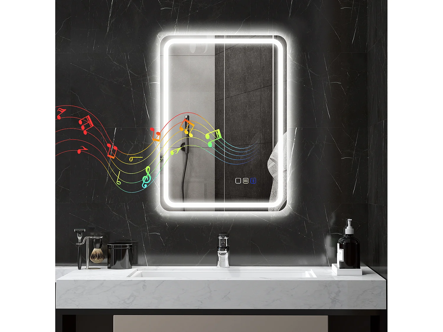 Specchio bagno led con bluetooth e funzione memory 70x50x3.5 cm