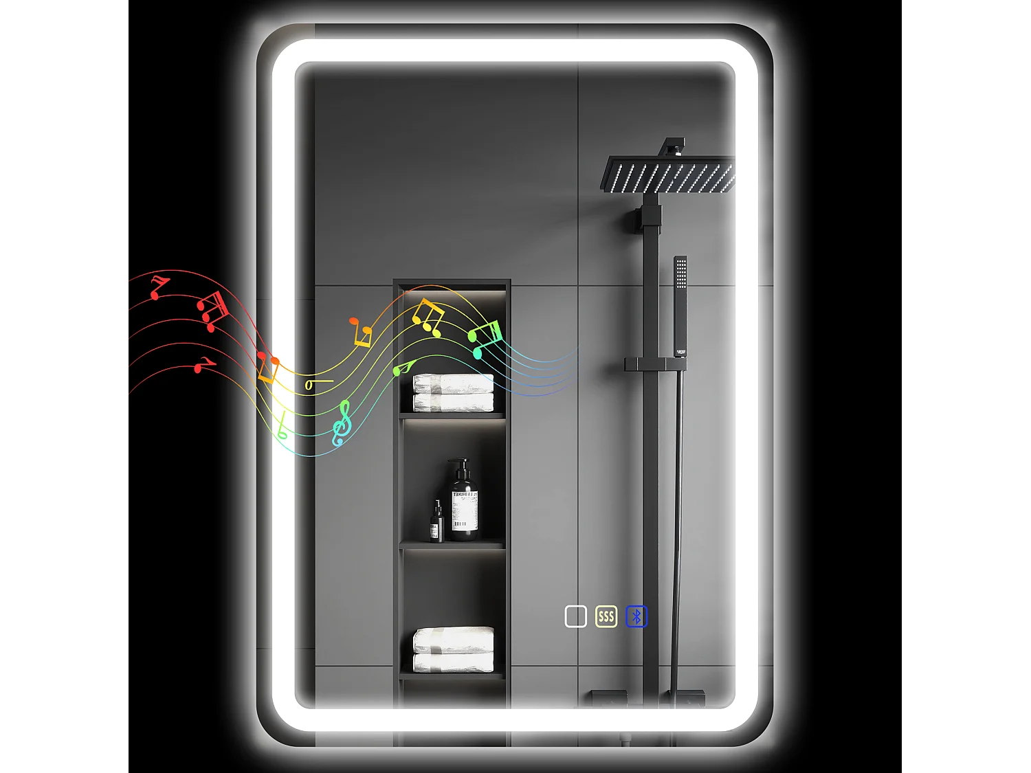 Specchio bagno led con bluetooth e funzione memory 70x50x3.5 cm