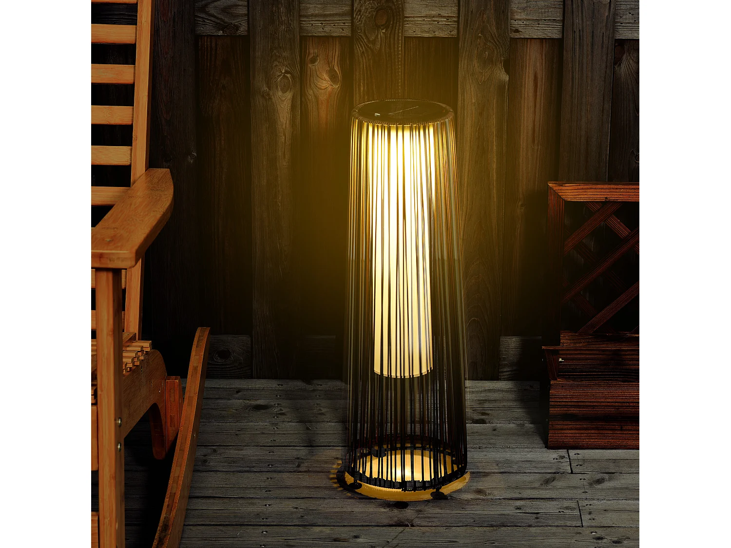 Lanterna solare da terra per giardino in rattan marrone