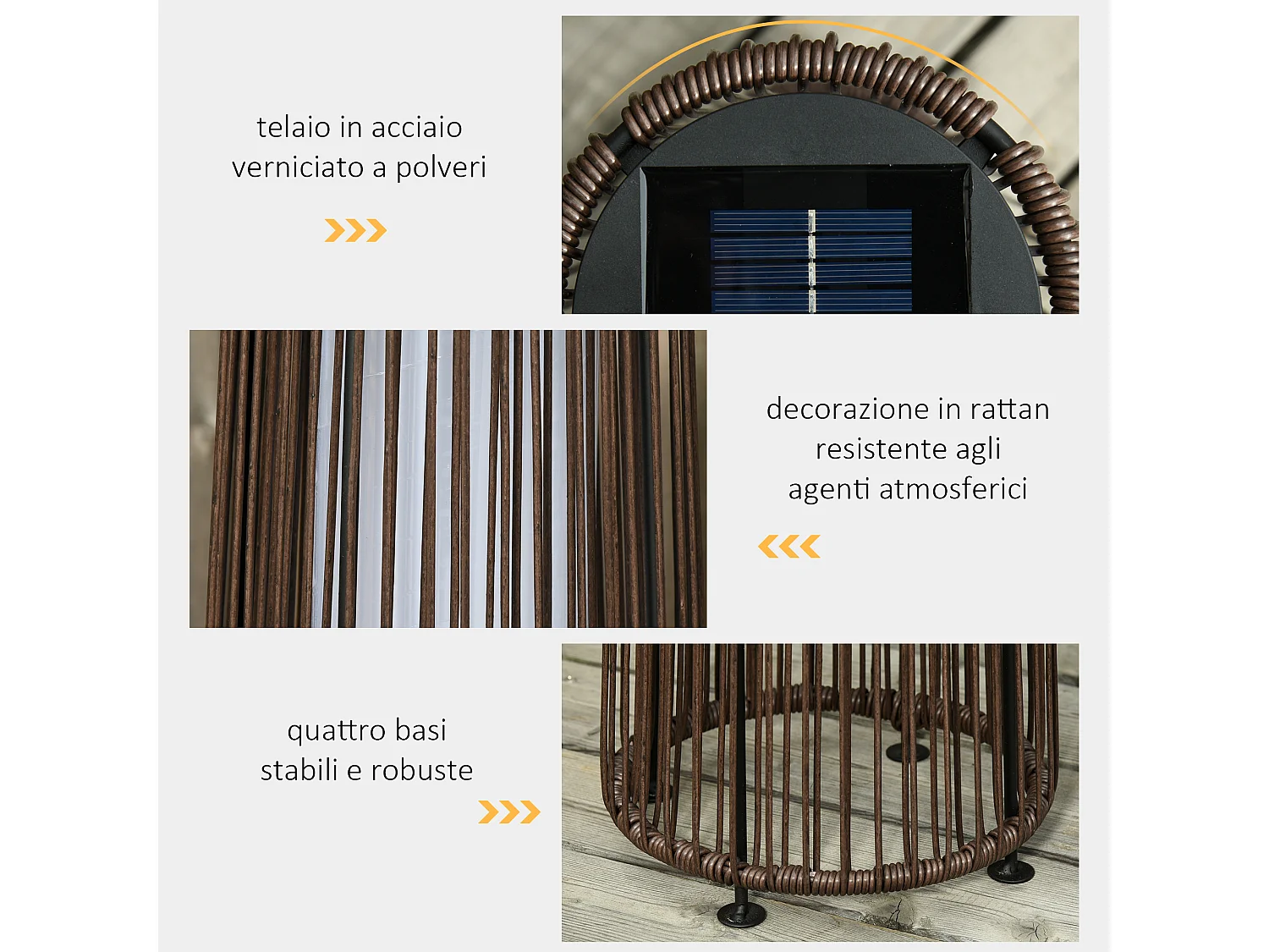 Lanterna solare da terra per giardino in rattan marrone