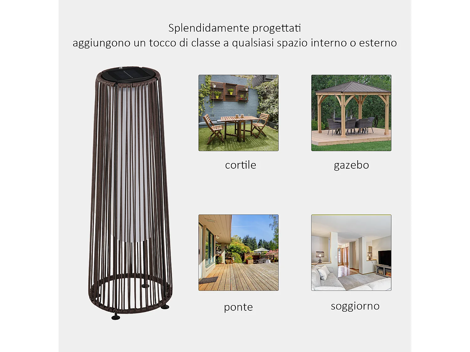 Lanterna solare da terra per giardino in rattan marrone