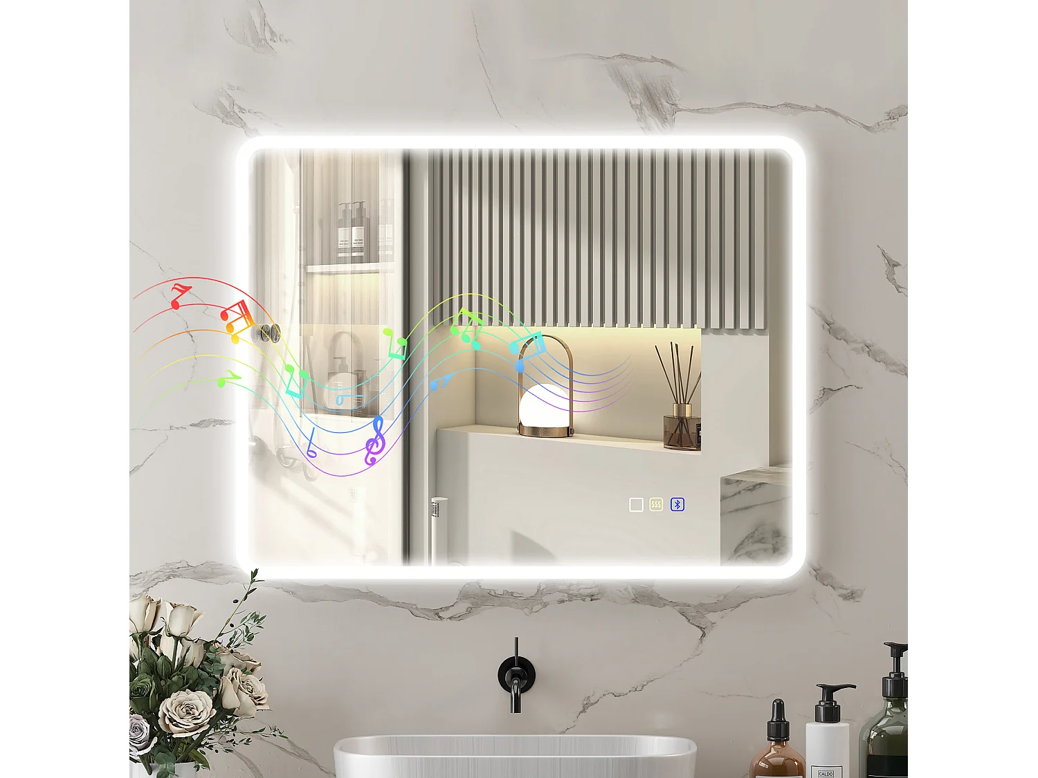 Specchio bagno led con bluetooth e funzione memory 90x70x3.5 cm