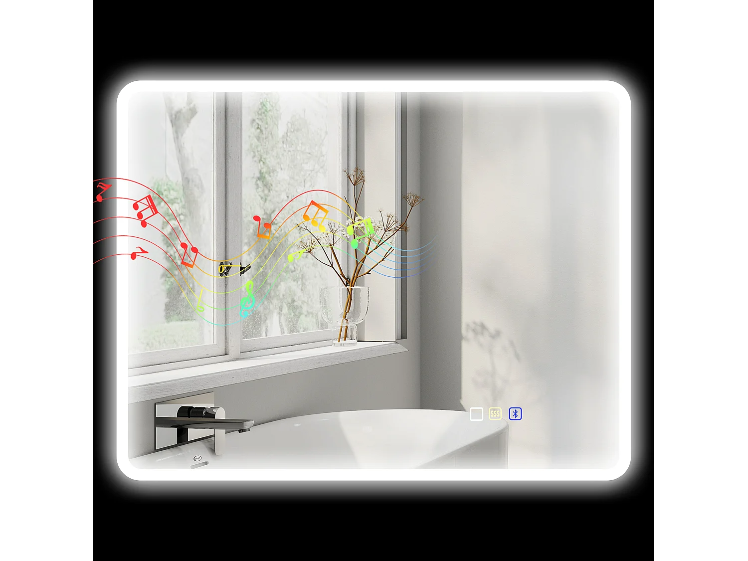Specchio bagno led con bluetooth e funzione memory 90x70x3.5 cm