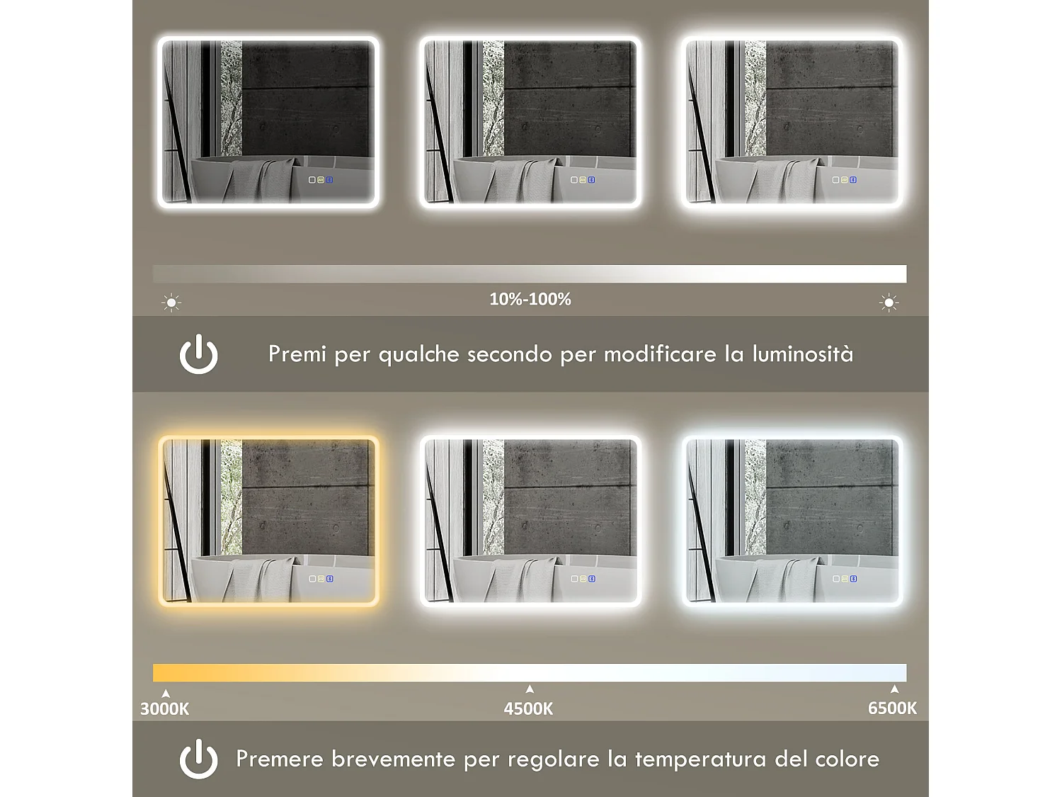 Specchio bagno led con bluetooth e funzione memory 90x70x3.5 cm