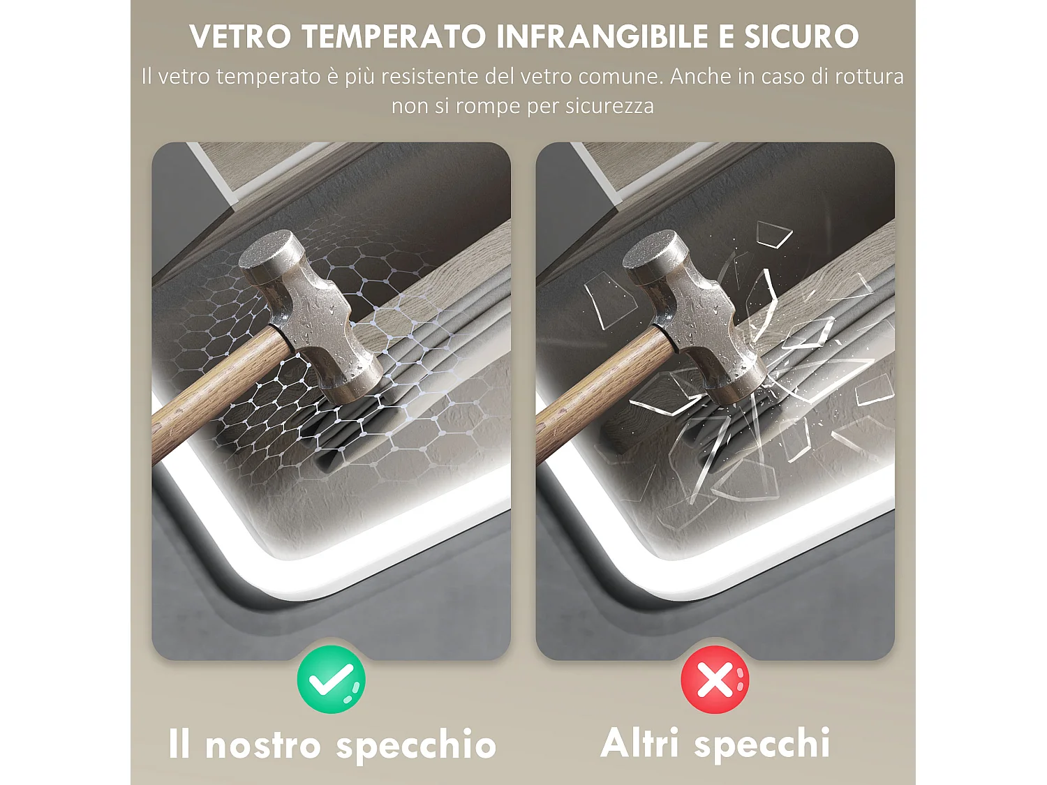 Specchio bagno led con bluetooth e funzione memory 90x70x3.5 cm