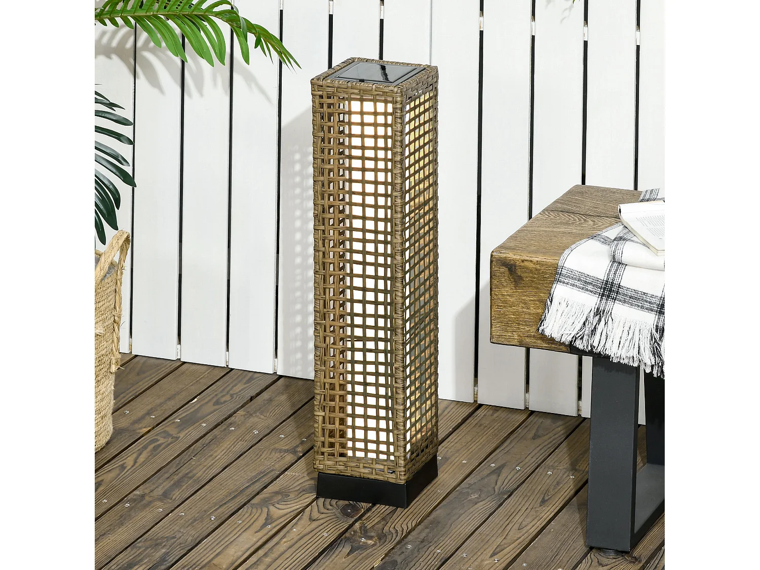 Lampada solare da giardino in acciaio e rattan nero e marrone