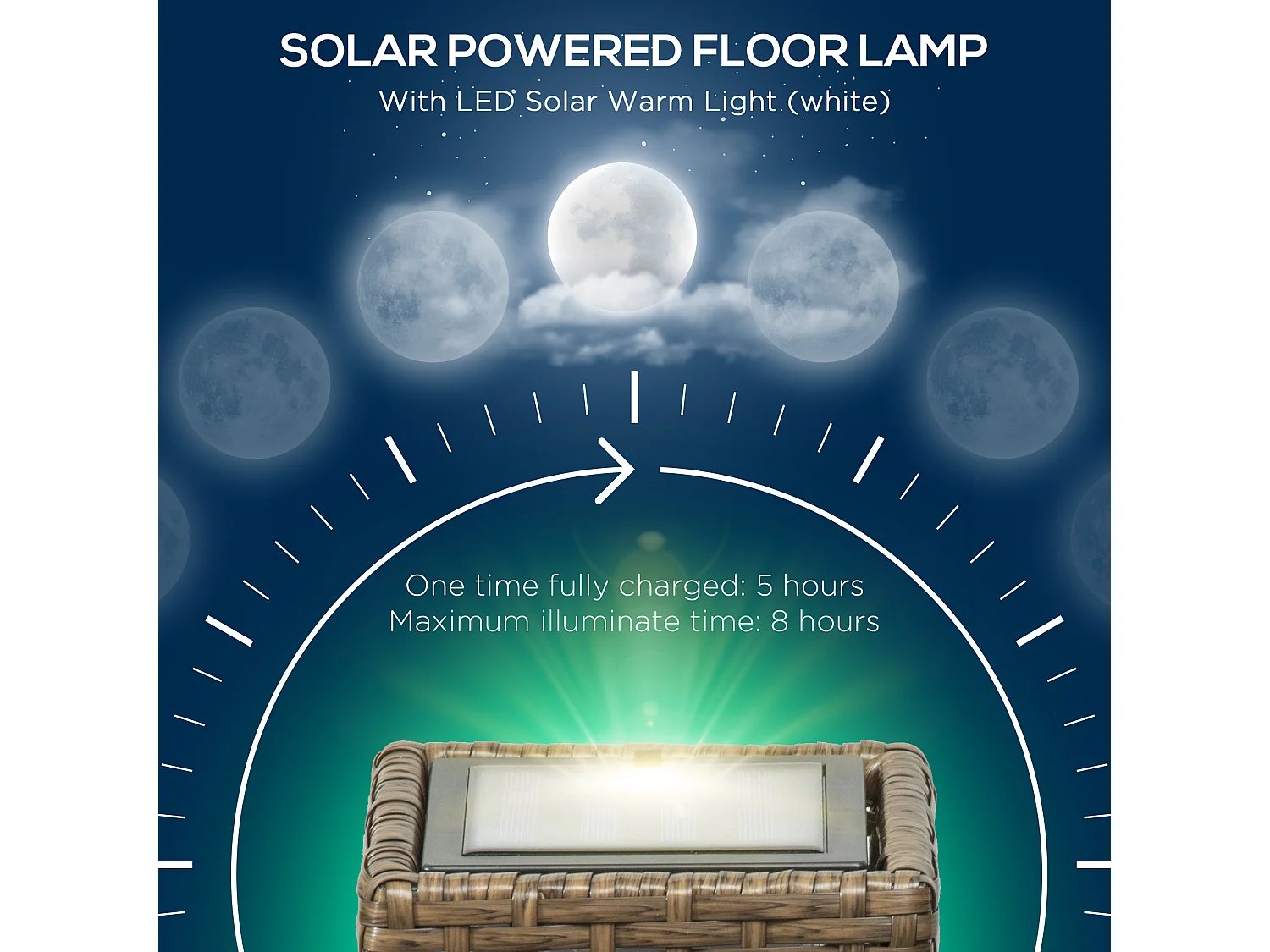 Lampada solare da giardino in acciaio e rattan nero e marrone