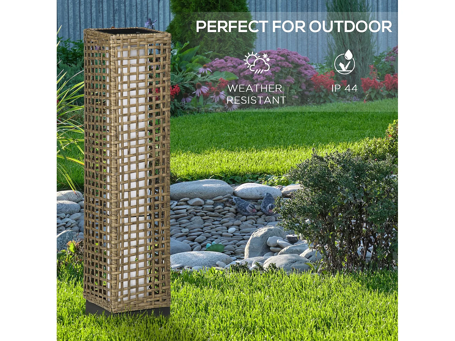 Lampada solare da giardino in acciaio e rattan nero e marrone