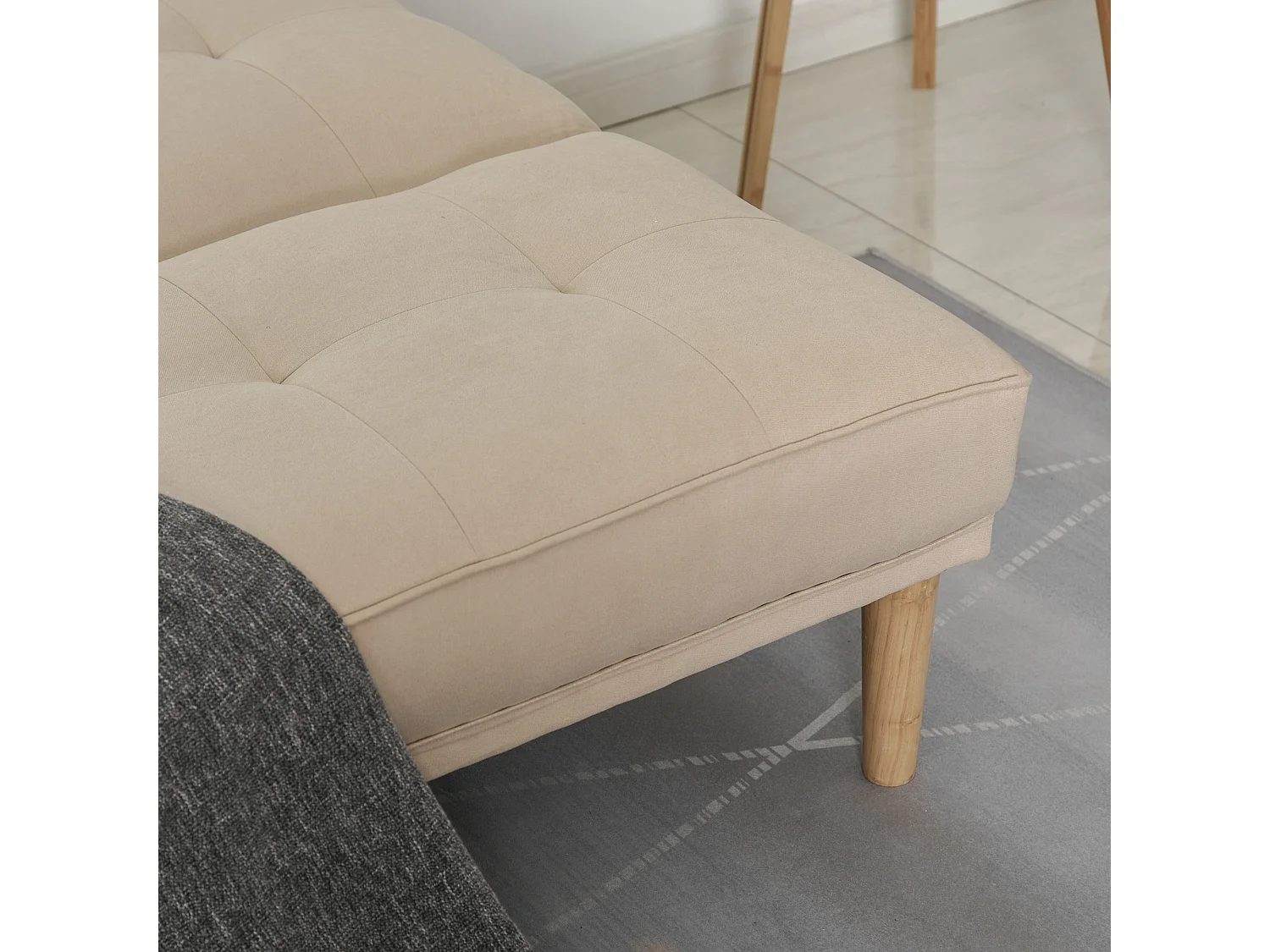Divano Letto 3 Posti con Schienale Regolabile su 3 Livelli Beige