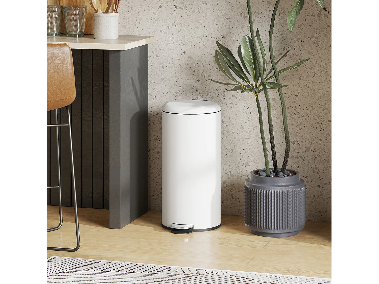 Bidone immondizia a pedale 30l in metallo e pp bianco crema