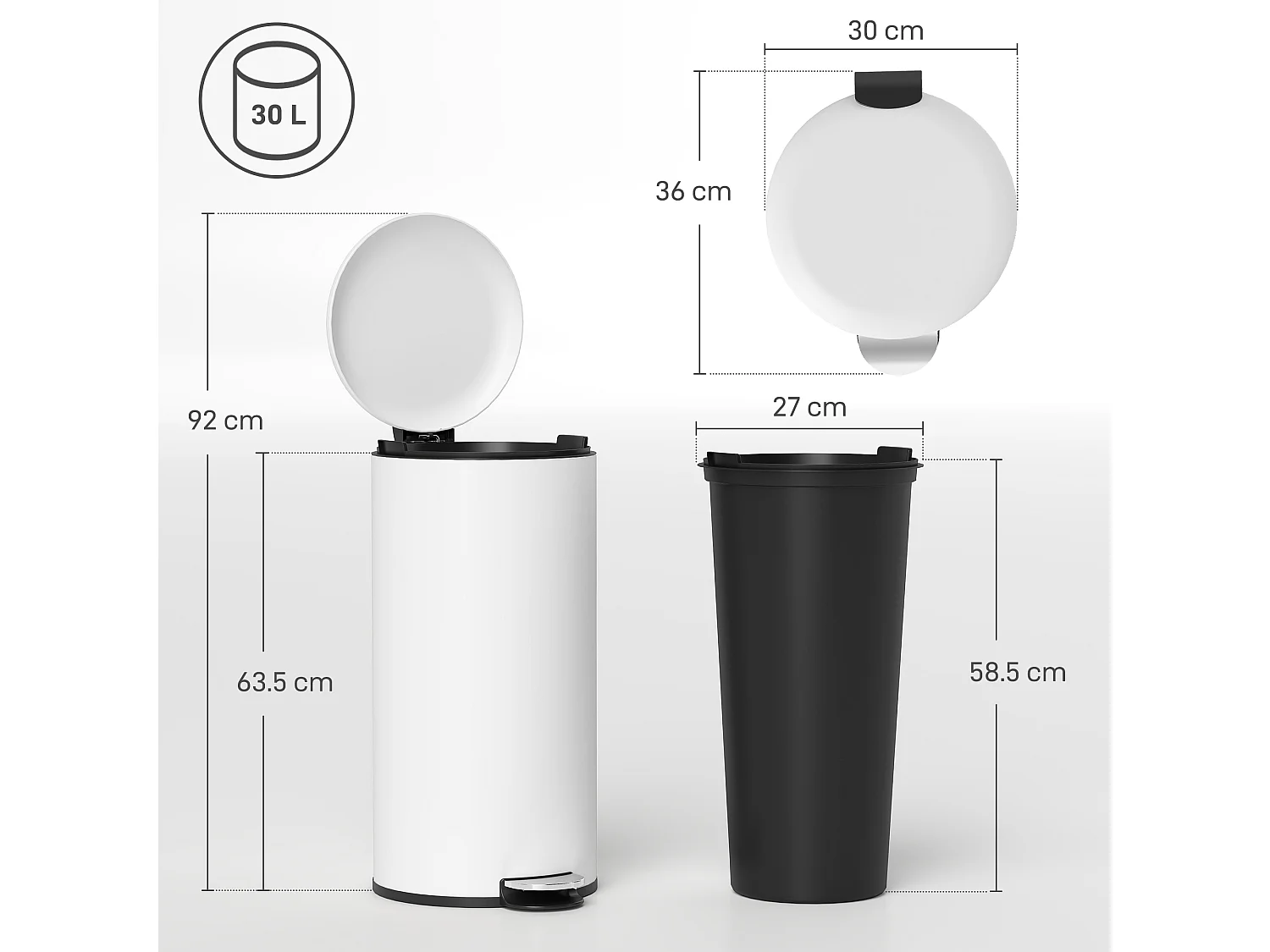 Bidone immondizia a pedale 30l in metallo e pp bianco crema