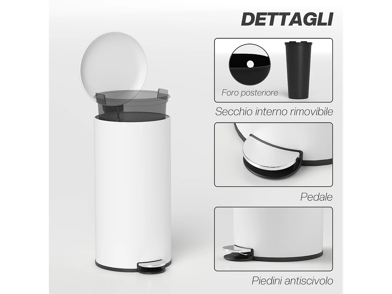 Bidone immondizia a pedale 30l in metallo e pp bianco crema