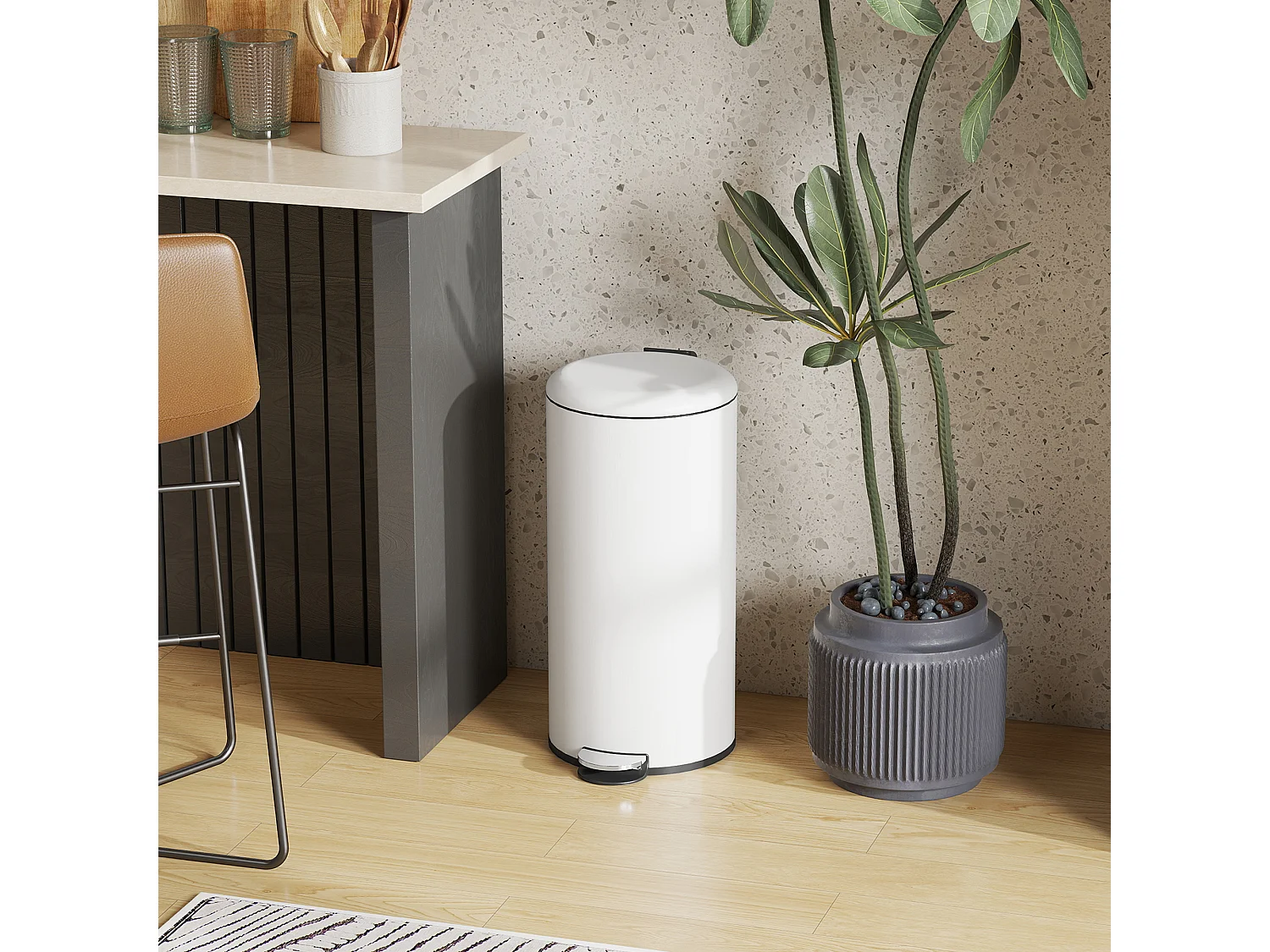 Bidone immondizia a pedale 30l in metallo e pp bianco crema