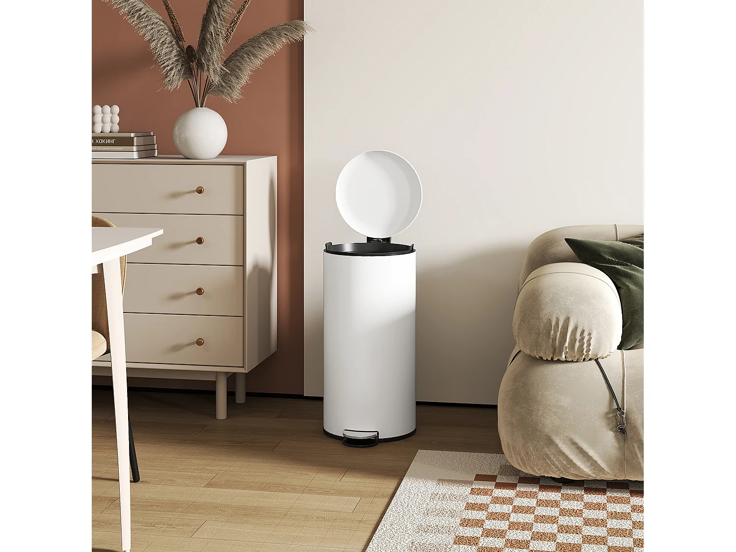 Bidone immondizia a pedale 30l in metallo e pp bianco crema