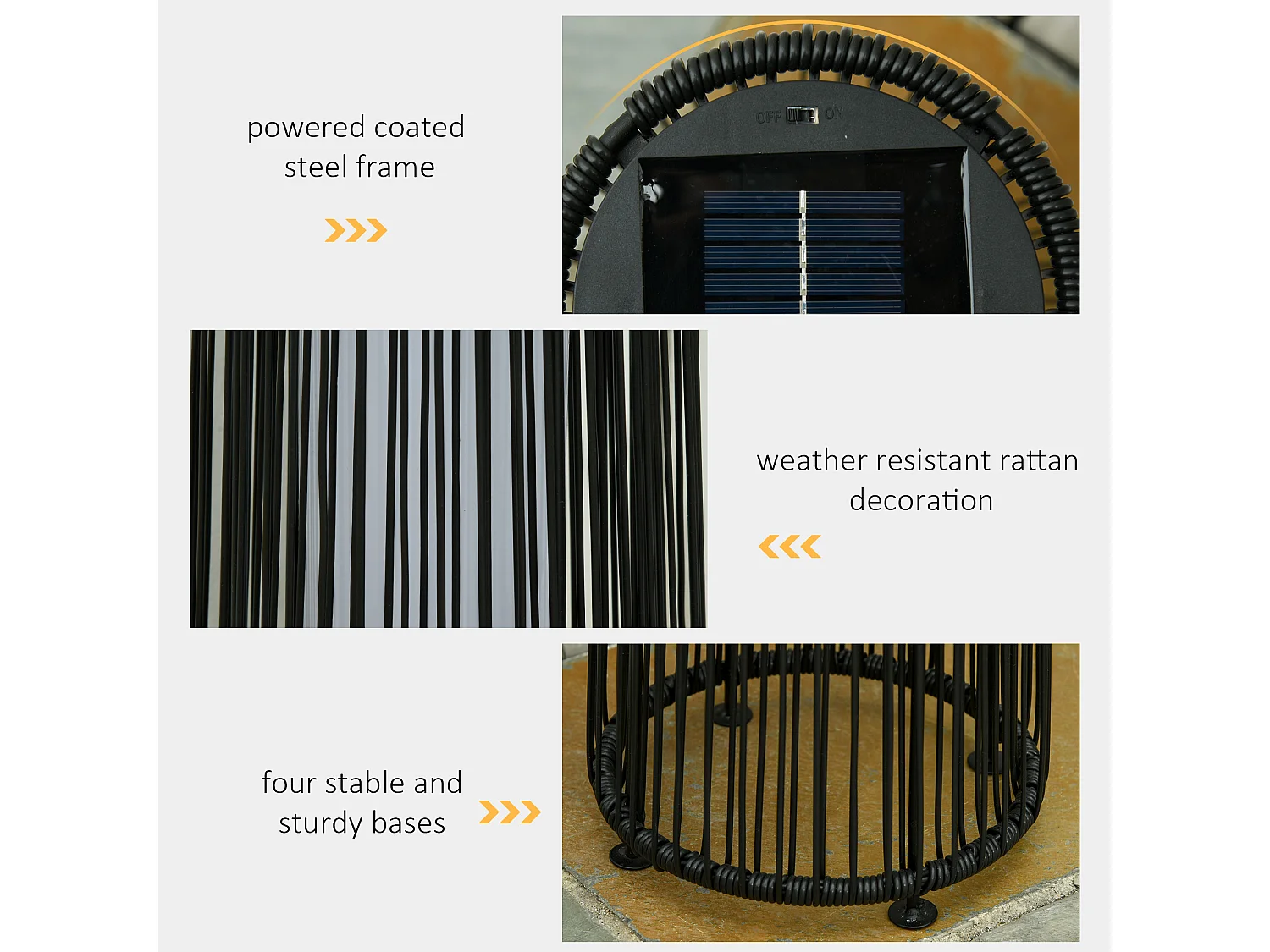 Lanterna solare da terra per giardino in rattan nero