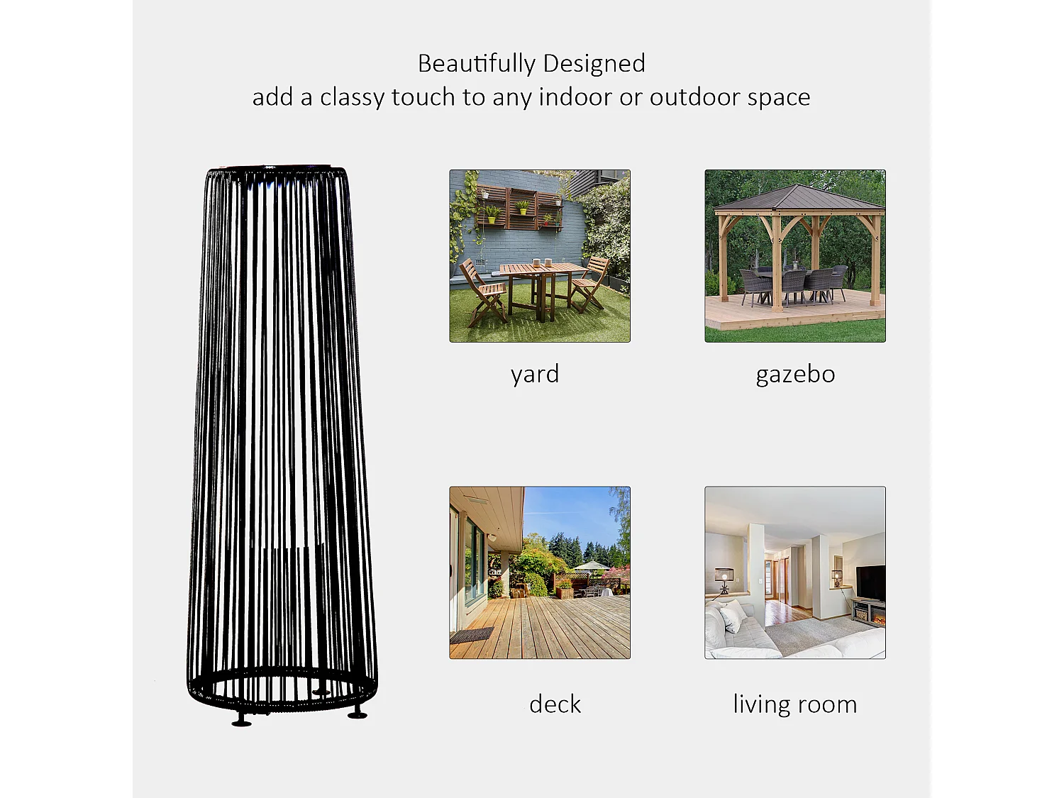 Lanterna solare da terra per giardino in rattan nero