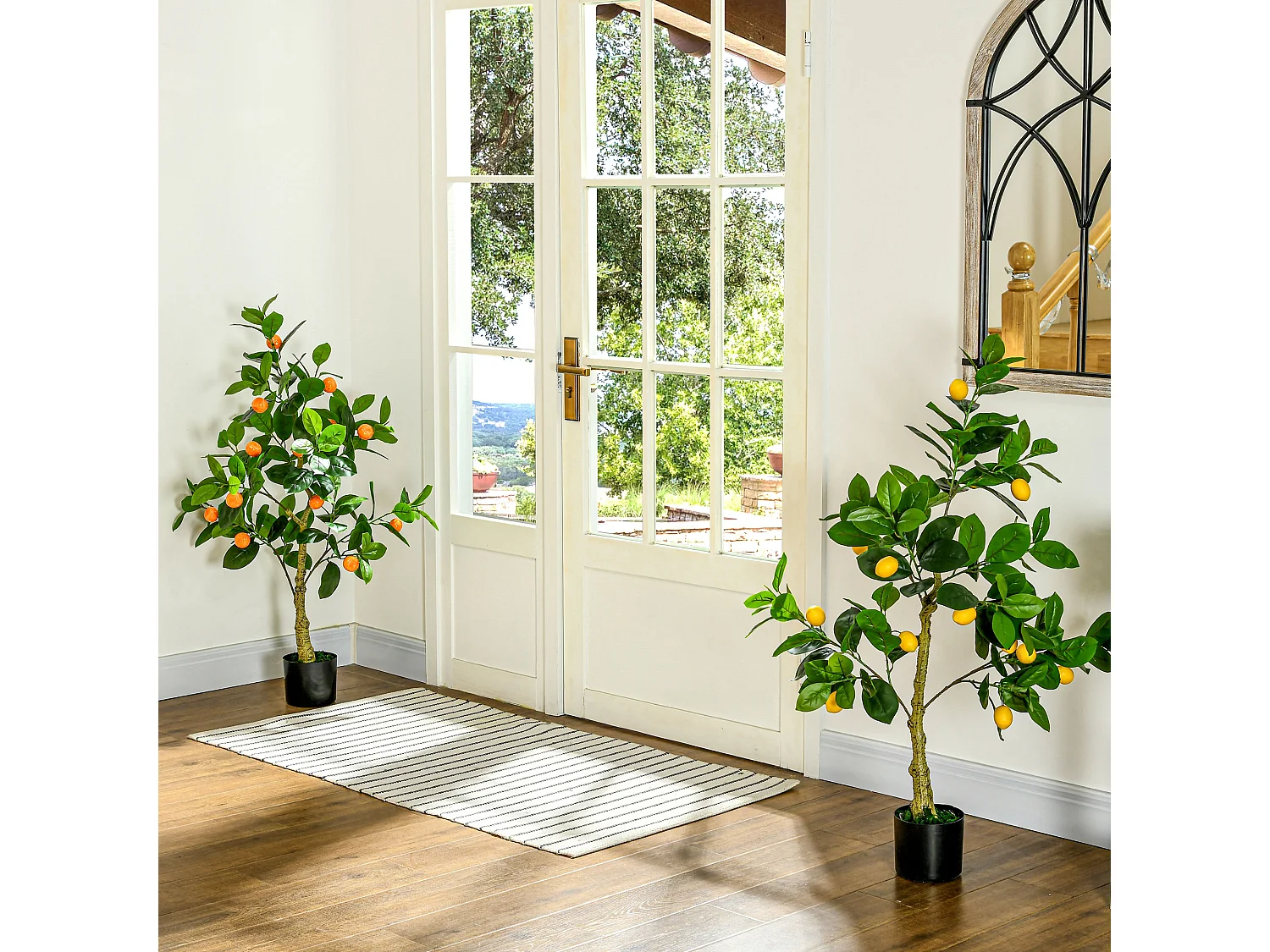 Set 2 piante artificiali arancia e limone con vaso per casa e giardino