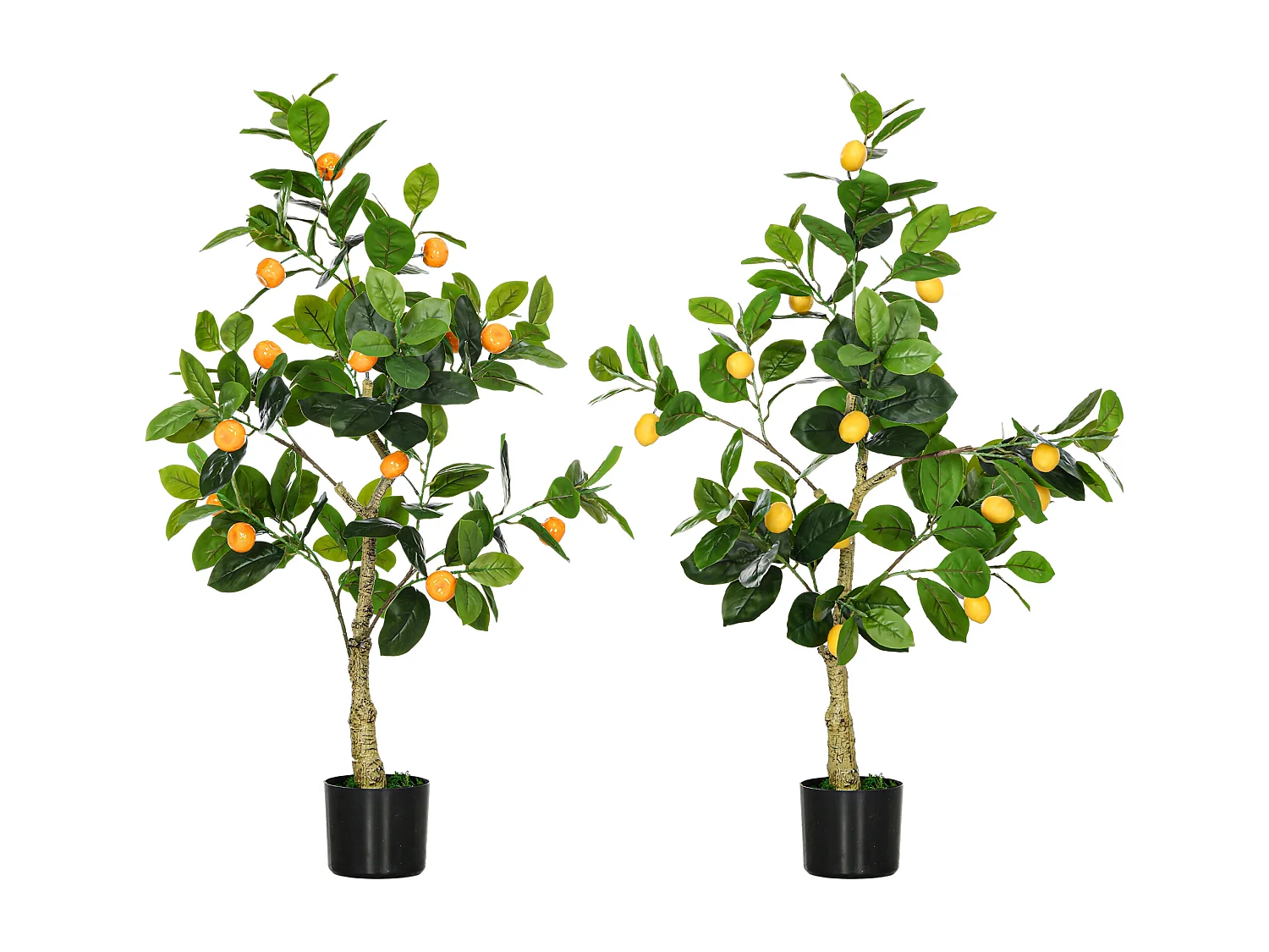 Set 2 piante artificiali arancia e limone con vaso per casa e giardino
