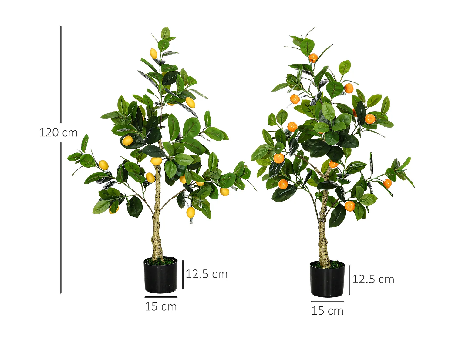 Set 2 piante artificiali arancia e limone con vaso per casa e giardino