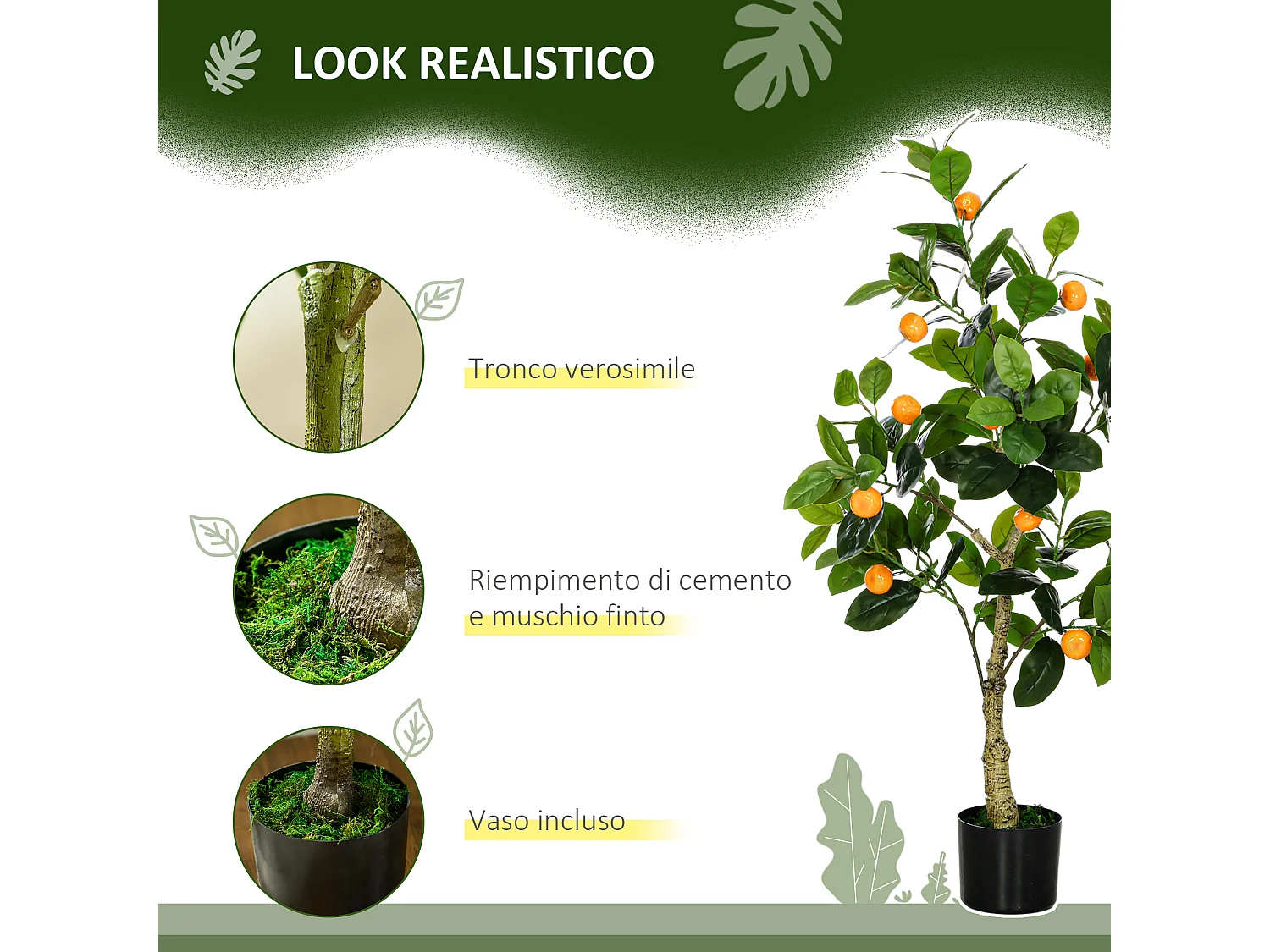 Set 2 piante artificiali arancia e limone con vaso per casa e giardino