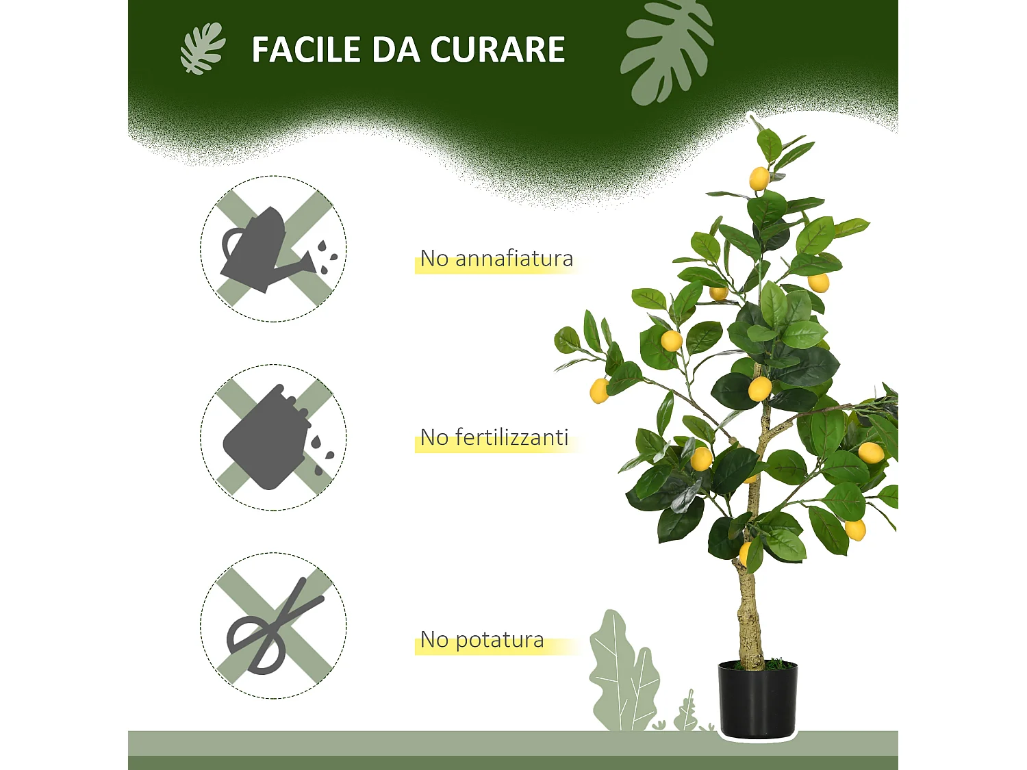 Set 2 piante artificiali arancia e limone con vaso per casa e giardino