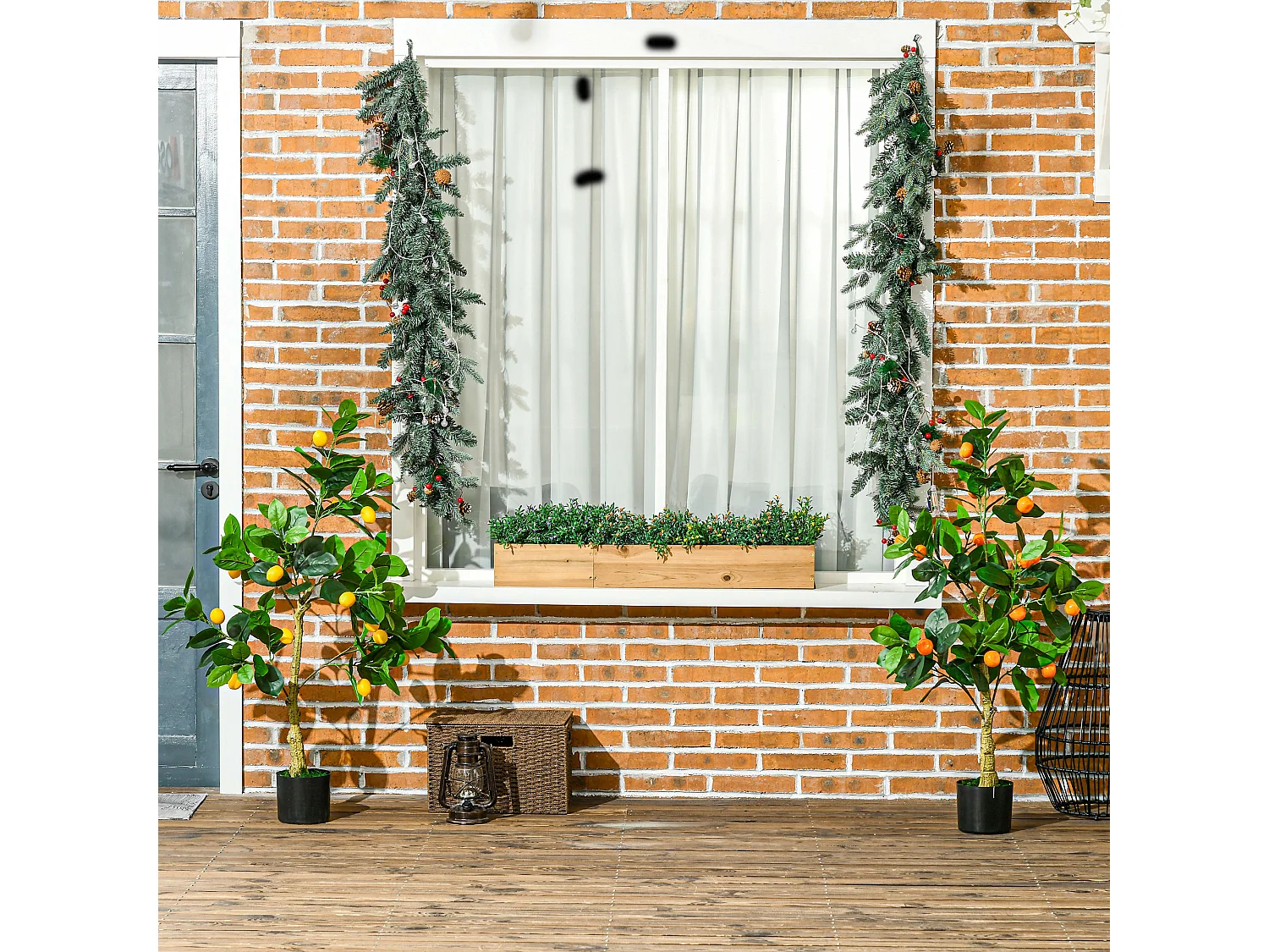 Set 2 piante artificiali arancia e limone con vaso per casa e giardino