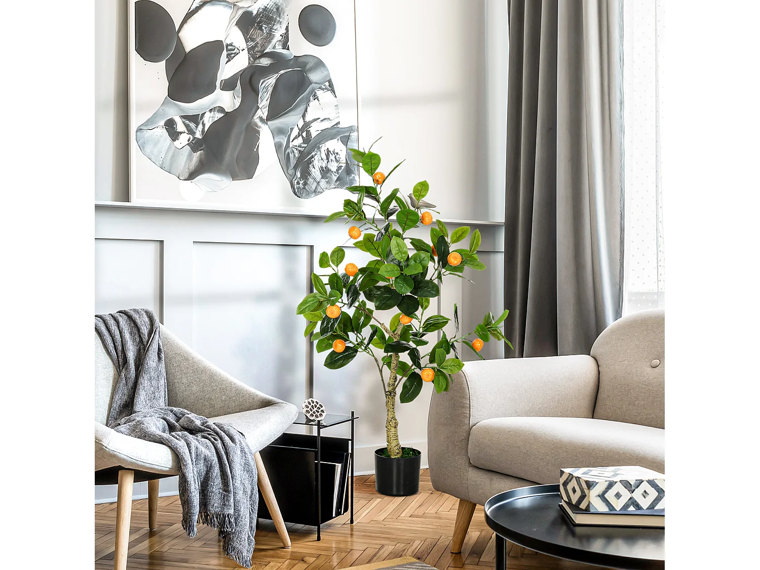 Set 2 piante artificiali arancia e limone con vaso per casa e giardino