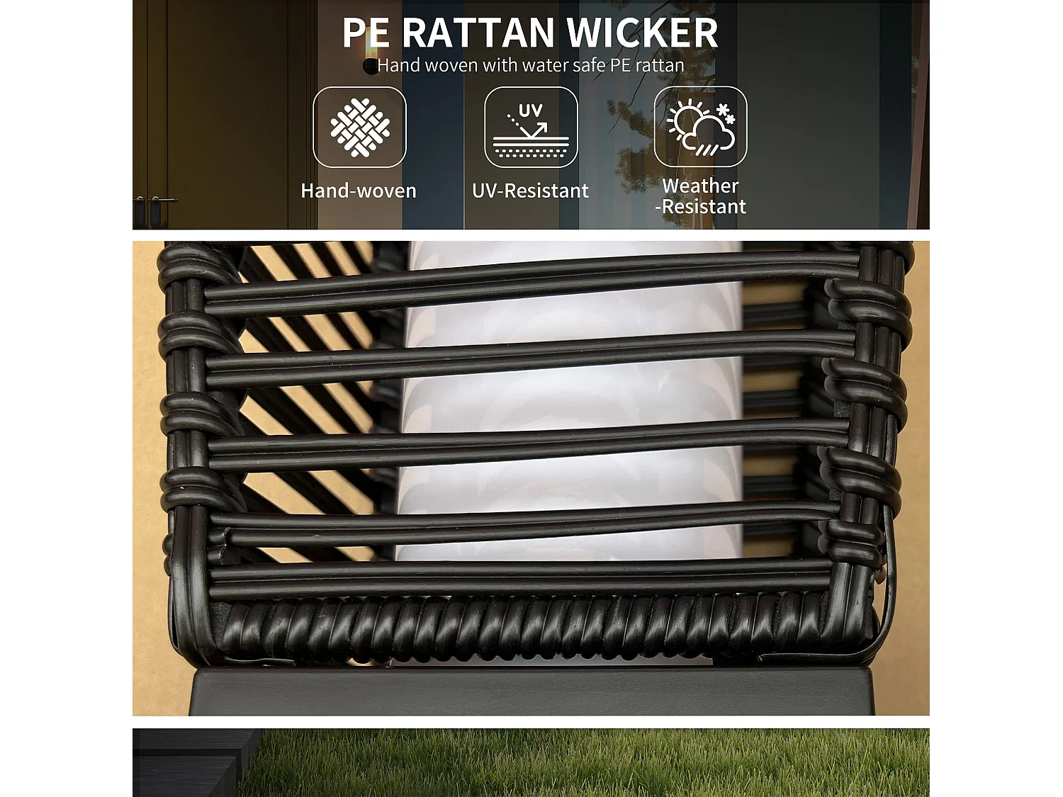 Lampada solare da giardino e vialetto in acciaio e rattan nero