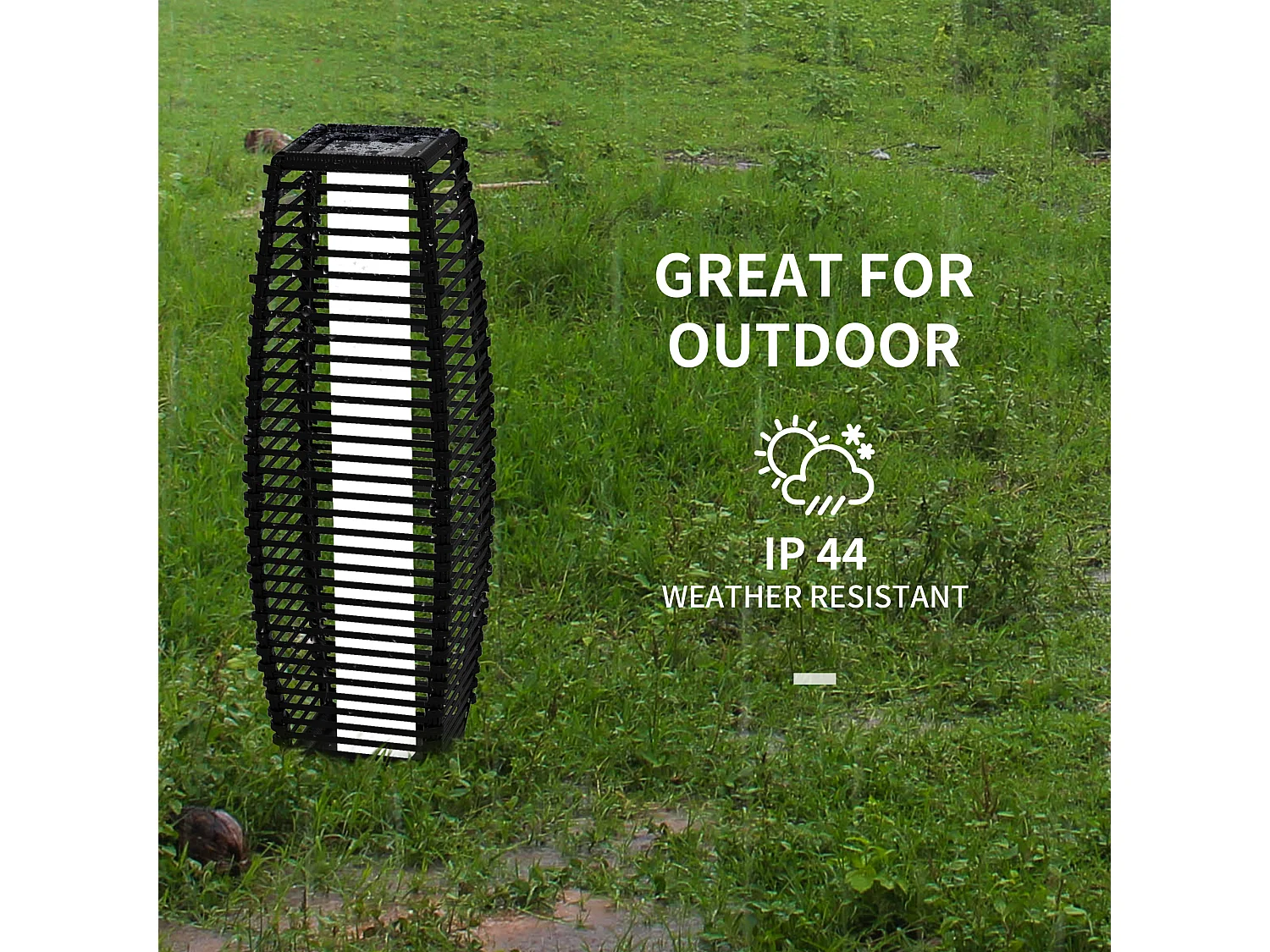 Lampada solare da giardino e vialetto in acciaio e rattan nero