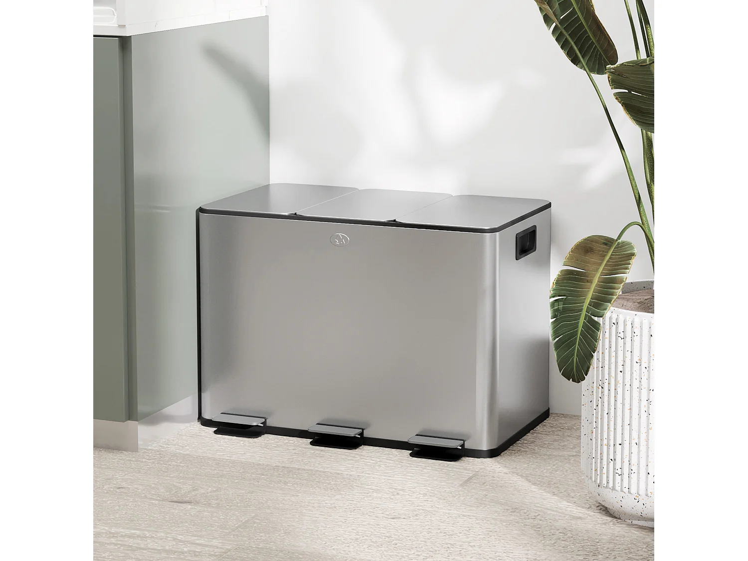 Pattumiera differenziata a pedale 3 scomparti in acciaio inox argento