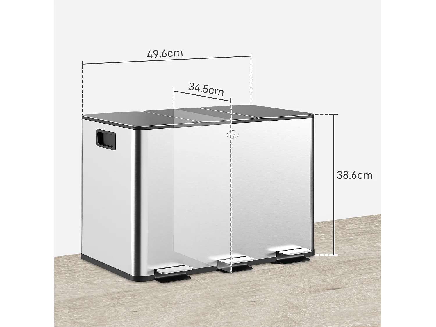 Pattumiera differenziata a pedale 3 scomparti in acciaio inox argento
