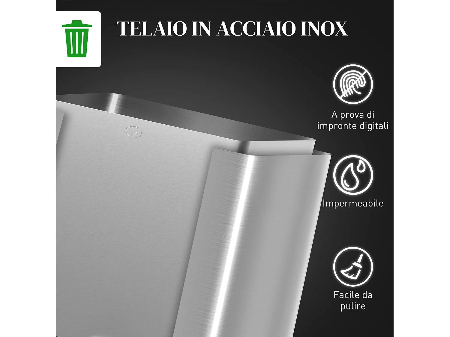 Pattumiera differenziata a pedale 3 scomparti in acciaio inox argento