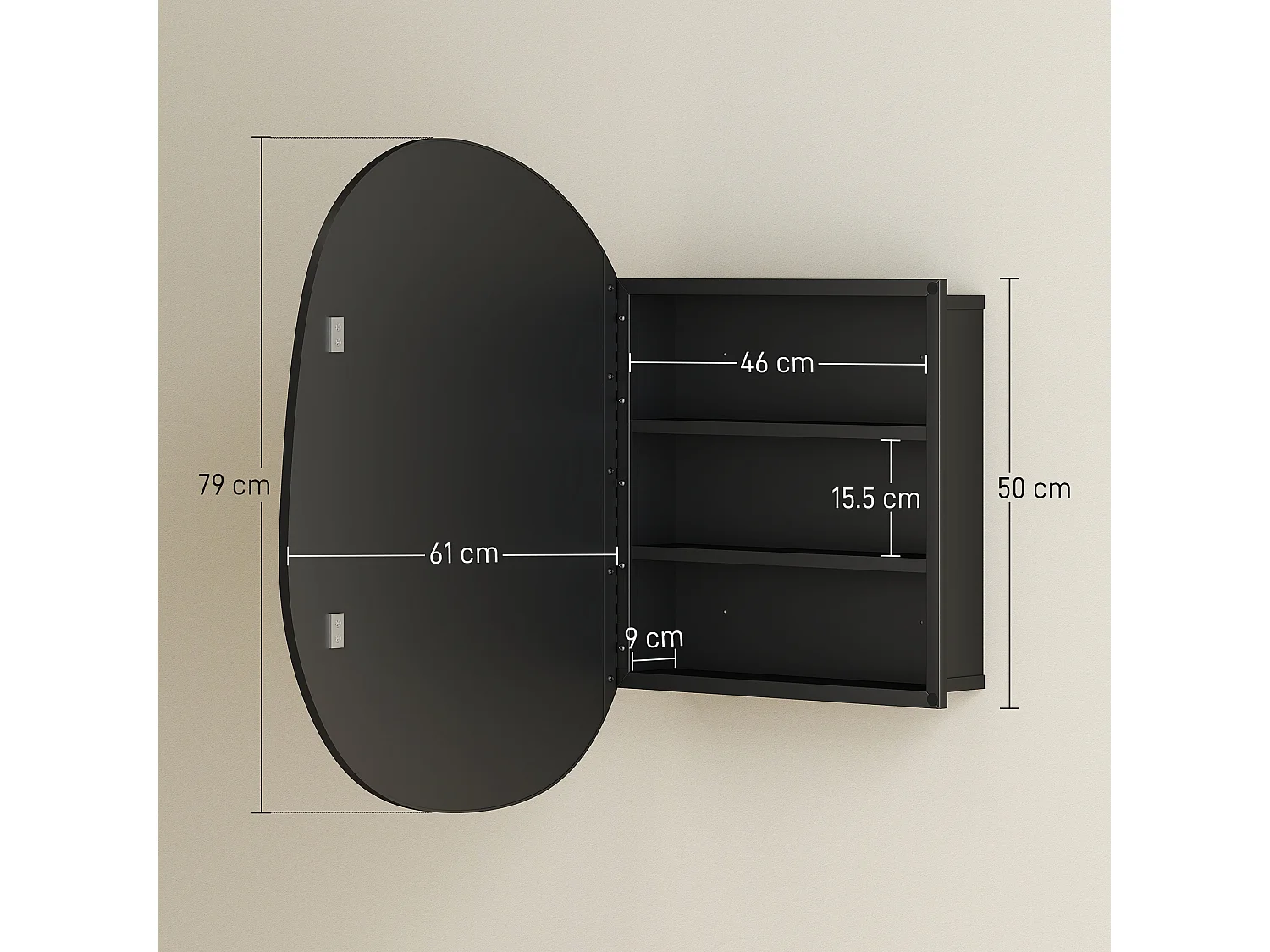 Armadietto con specchio a parete forma irregolare nero