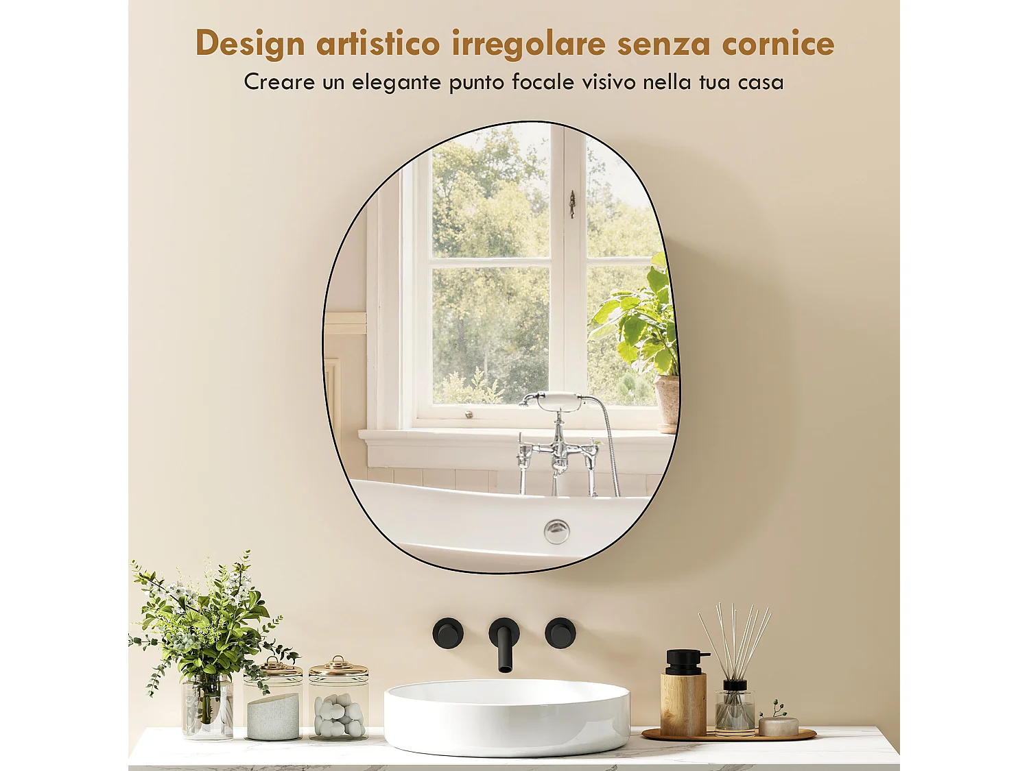 Armadietto con specchio a parete forma irregolare nero