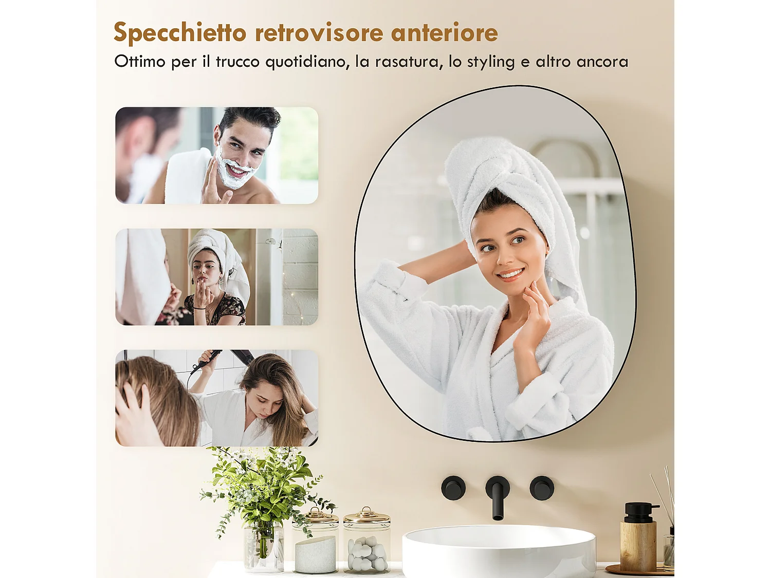 Armadietto con specchio a parete forma irregolare nero