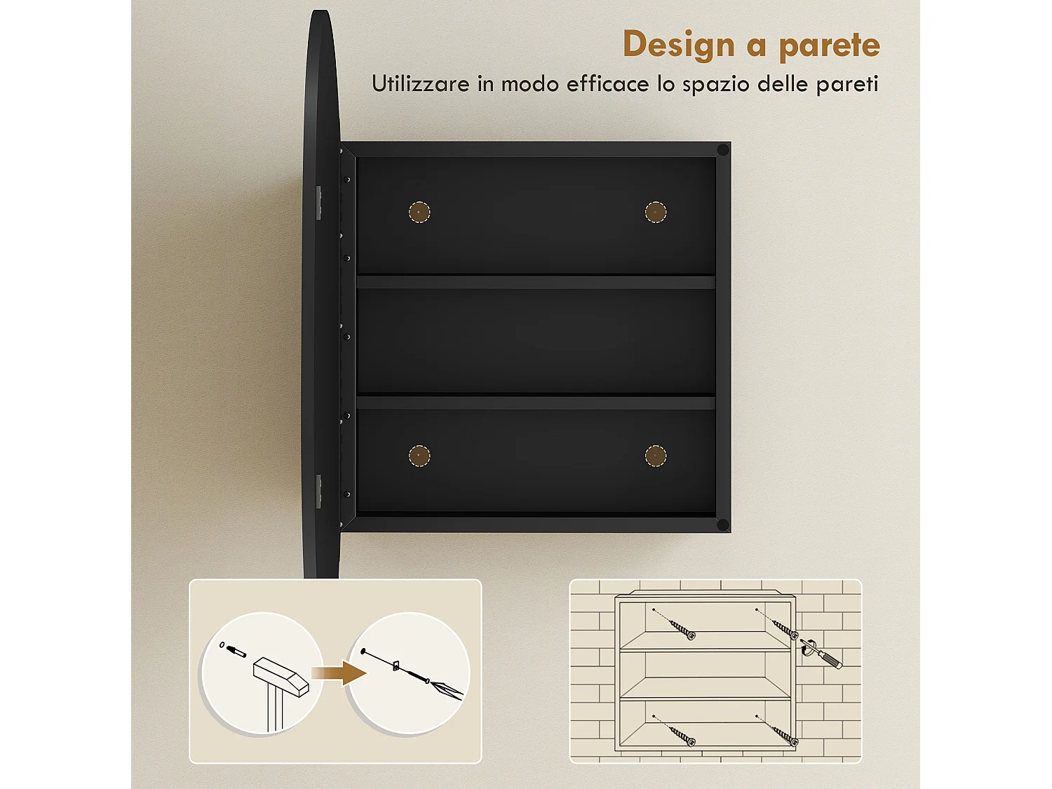 Armadietto con specchio a parete forma irregolare nero