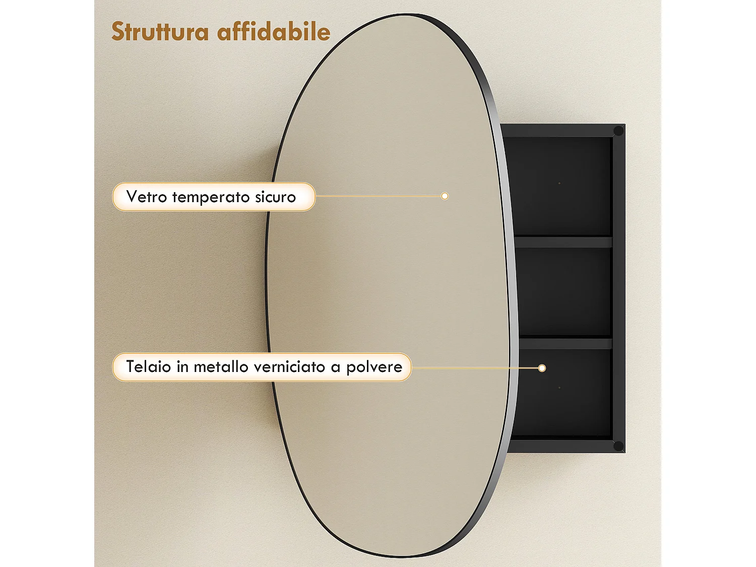 Armadietto con specchio a parete forma irregolare nero