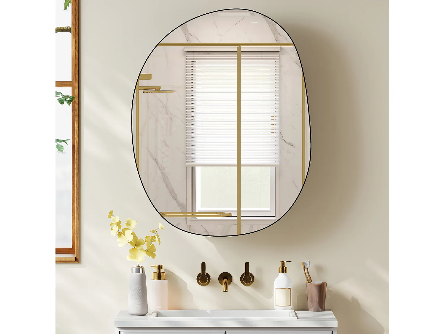 Armadietto con specchio a parete forma irregolare nero