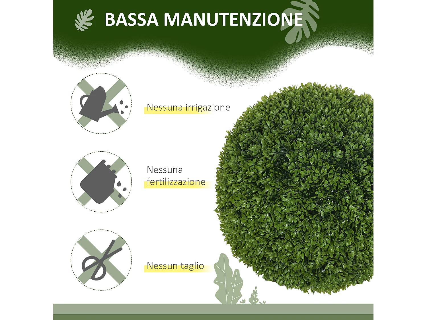 Set di 2 Piante finte di bosso Ø40 cm per interni ed esterni verde
