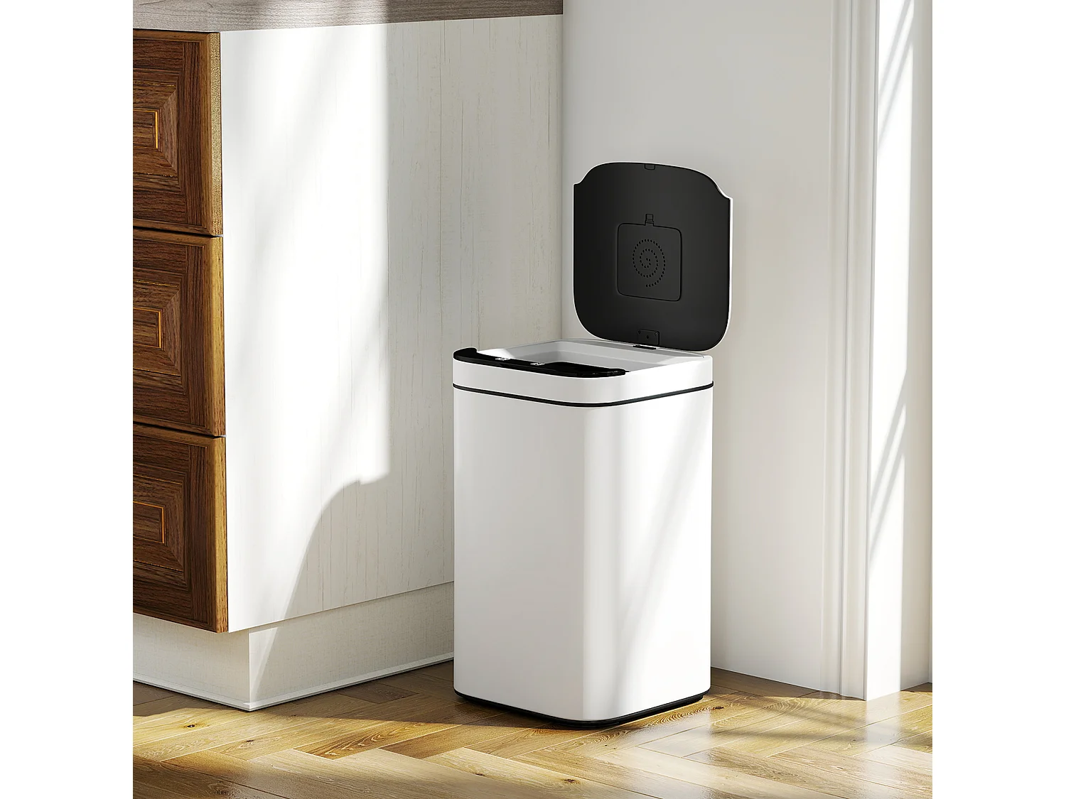 Bidone per immondizia da 13l con sensore in acciaio e pp bianco e nero