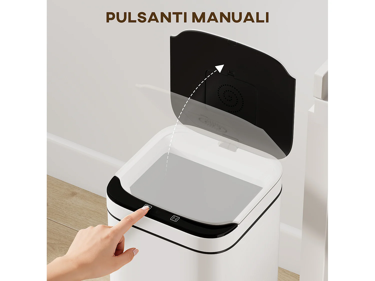 Bidone per immondizia da 13l con sensore in acciaio e pp bianco e nero